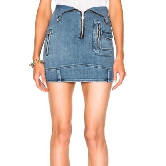 RTA x Revolve Gisele Distressed Blue Denim Jean Biker Moto Skirt - Picture 5 of 5